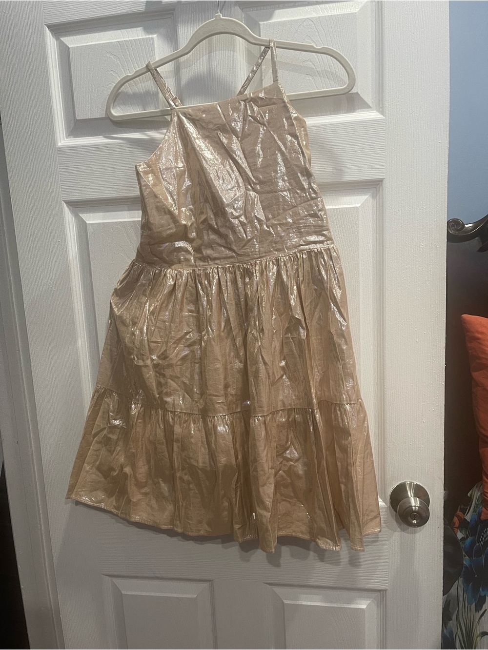 GAP Shimmery Champagne Tiered Spaghetti-Strap Dress